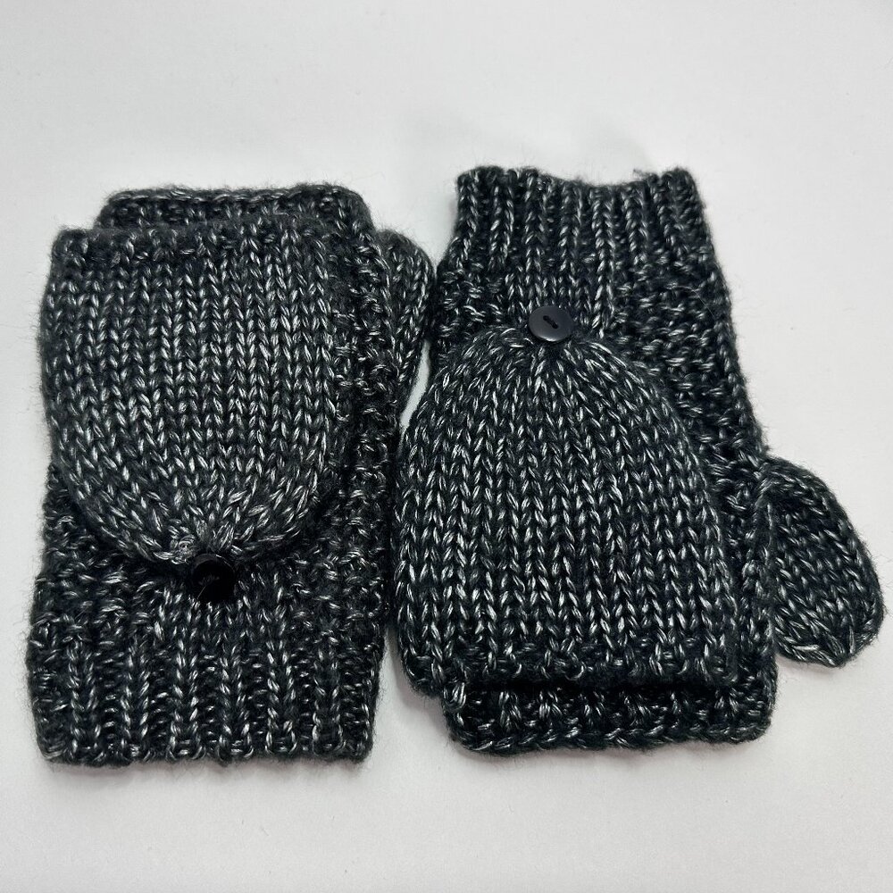 Simply Vera Wang S/M Black Silver Knit Convertible Fingerless Mittens Fold Over